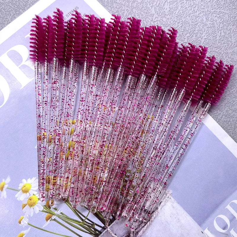 Disposable Makeup Brushes Set - 50 Pack Eyelash & Eyebrow Applicators with Diamond Handles