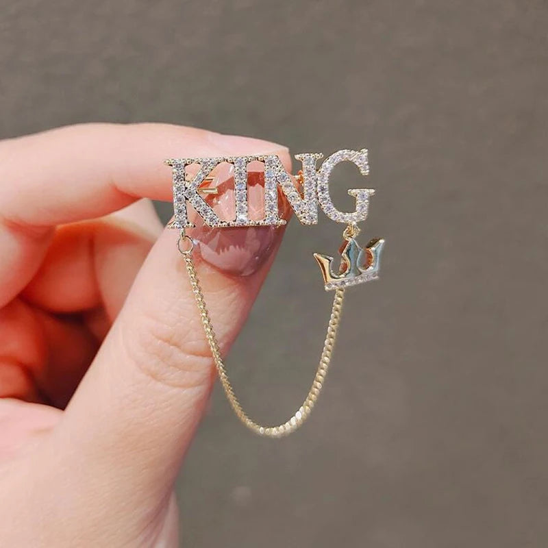 Fashion Man and Women Brooch - Letter King Design, Luxury Jewelry Accessory