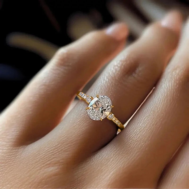 Fashion Women Ring with Cubic Zirconia - Gold Color Engagement Jewelry