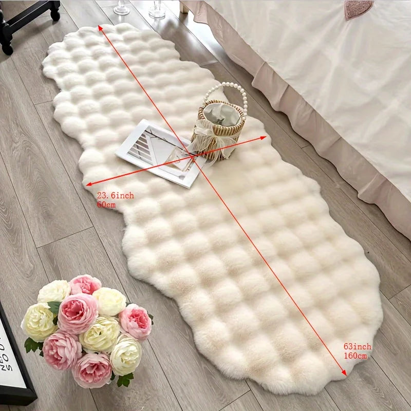 Oval Plush Rabbit Fur Rug - Soft Winter Carpet for Living Room & Bedroom