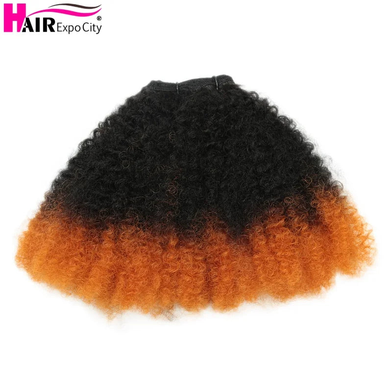 6Pcs Afro Kinky Curly Synthetic Weft Hair Extensions - Ombre Brown Hair Bundles