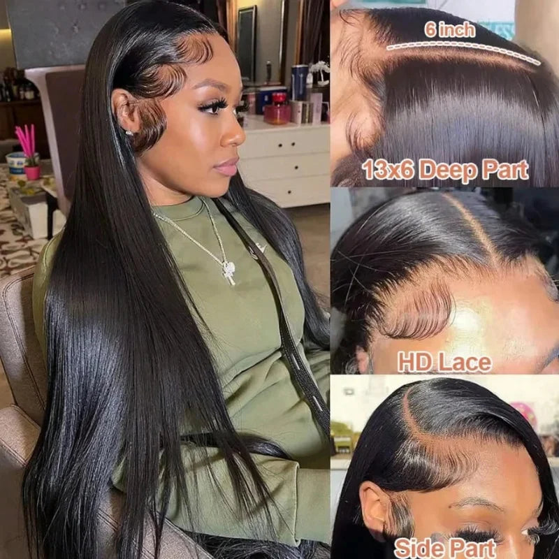 250% Density Brazilian Human Hair Wigs 13x4 13x6 Lace Front Pre Plucked Natural Hairline