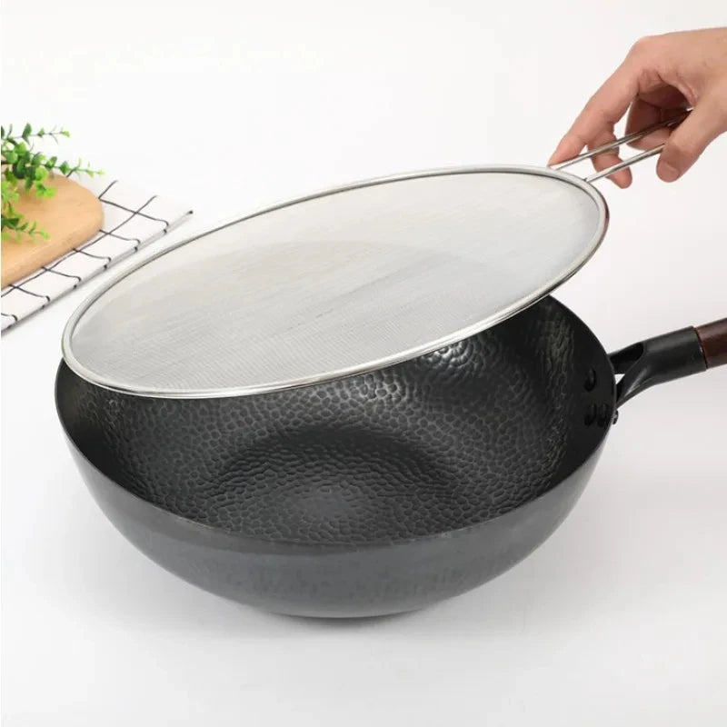 Stainless Steel Splatter Screen Oil-Proof Lid with Spill-Proof Cover for Frying Pan
