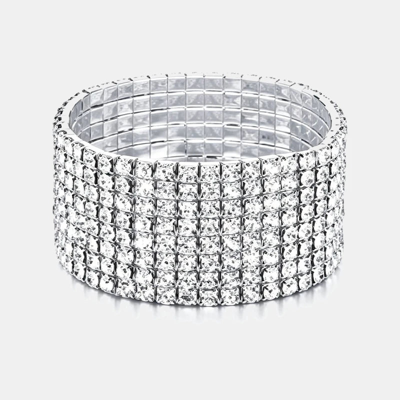 Elegant Rhinestone Crystal Stretch Wristband for Women and Girls - Bridal Wedding Jewelry