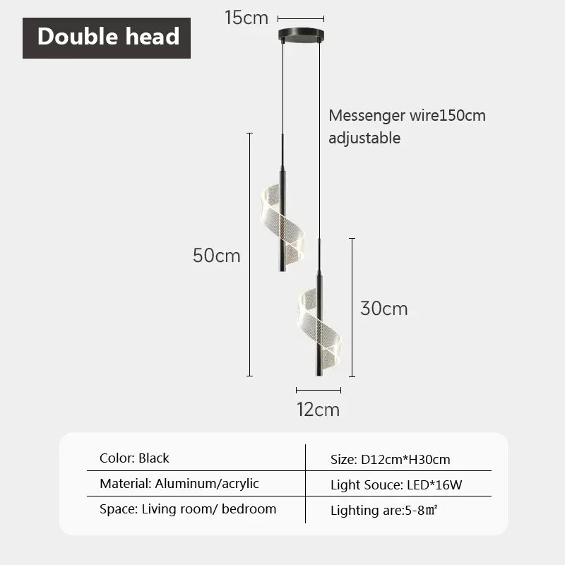 Modern LED Acrylic Wall Lamp Pendant Light Creative Spiral Indoor Lighting for Bedroom & Home Decor