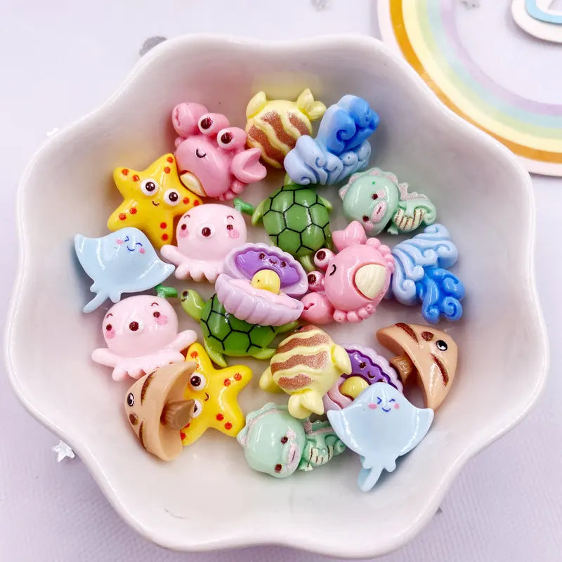 30pcs Colorful Marine Resin Figurines Set - Turtles Crabs Fish Starfish Seahorses Craft Supplies