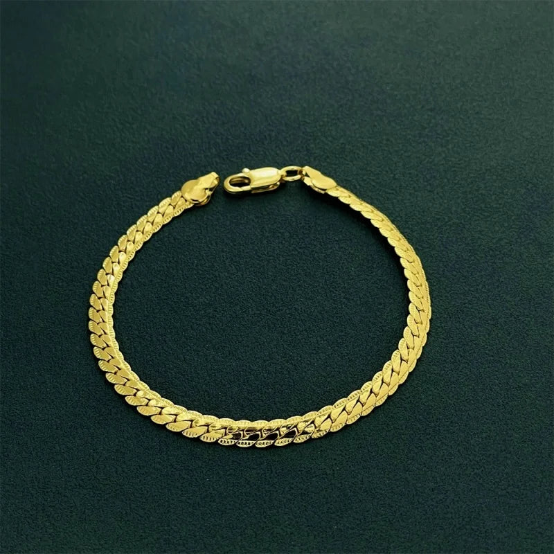 925 Sterling Silver 18K Gold Embossed Bracelet for Men Women - Wedding Gift