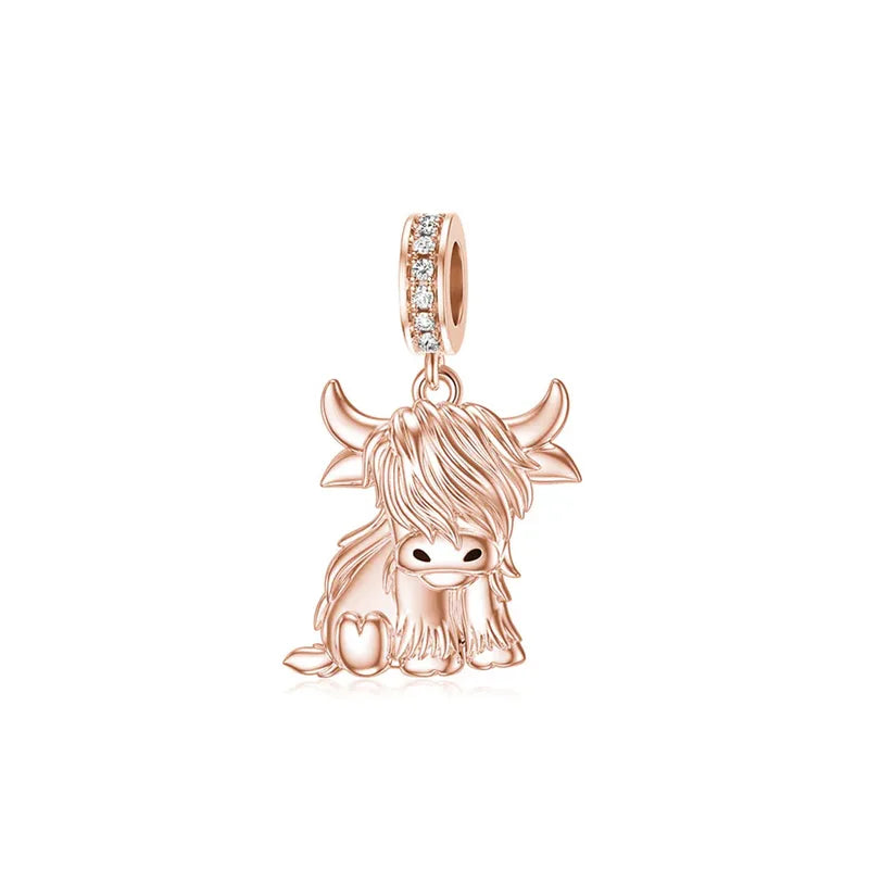 Sterling Silver Highland Cow Pendant for DIY Jewelry - Suitable for Bracelets & Necklaces