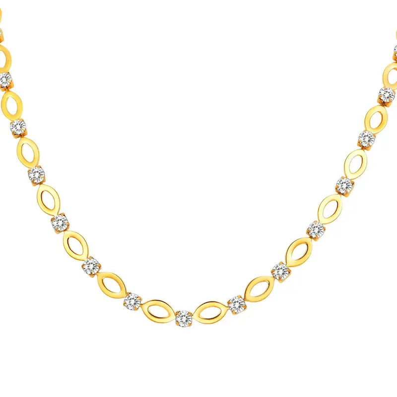 Gold Color White Zircon Hollow Oval Chain Necklace for Women