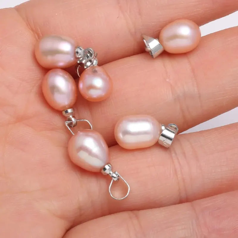 Natural Freshwater Pearl Pendant Beads for Jewelry Making - 7-8mm AAA 4pcs
