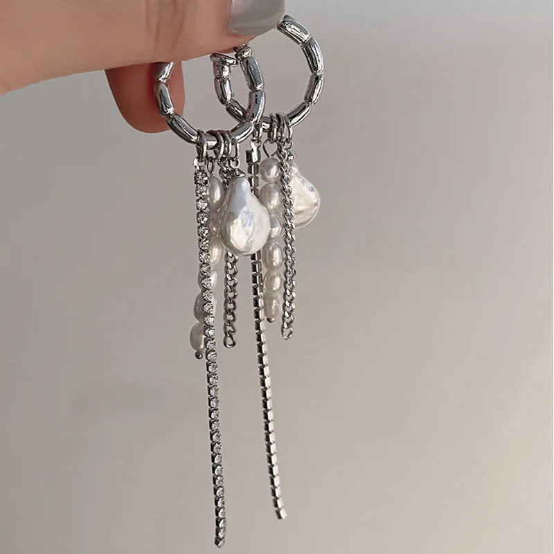 Women’s Zircon Chain Pearl Dangle Earrings - Baroque Style Jewelry Gift