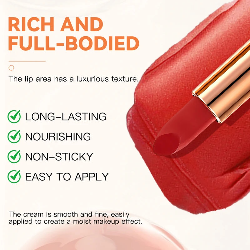 Matte Lipstick Set with Glitter Rose Gold Case - 3 Shades, Mirror & Chain, Gift Box