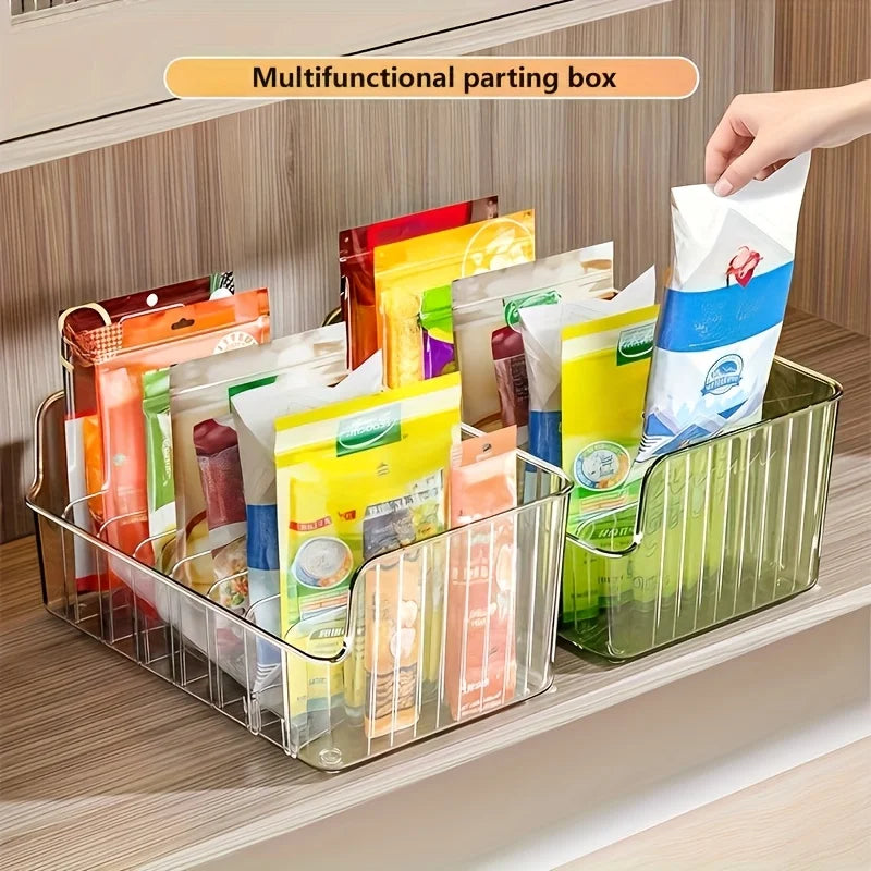 Clear Plastic Spice and Snack Storage Box with Adjustable Divider – Kitchen Organizer
