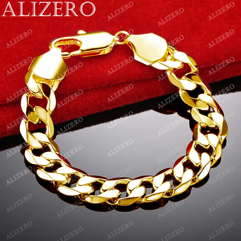 Sterling Silver 18K Gold Plated Cuban Chain Bracelet for Men Women 12MM Jewelry