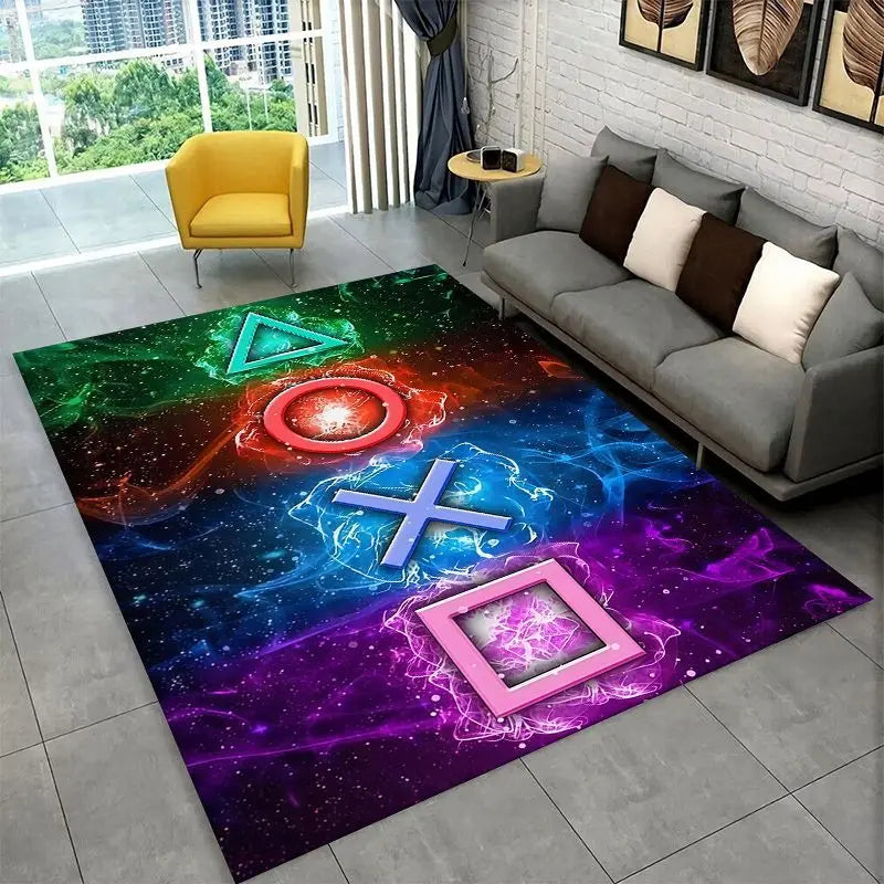 Retro Game Zone Logo Controller Rug Non-Slip Floor Mat for Living Room & Bedroom