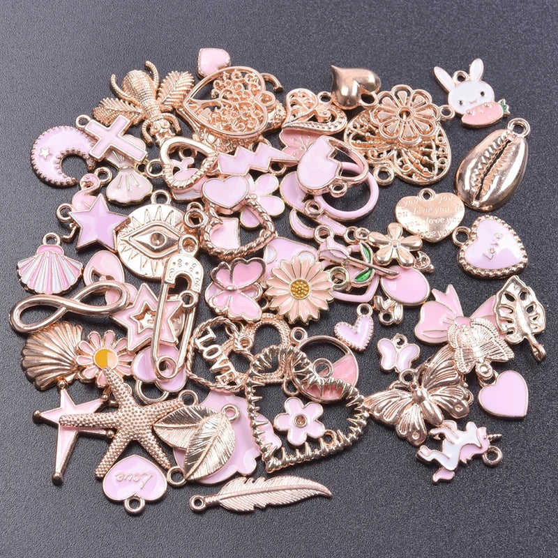 Assorted Heart Rabbit Flower Enamel Charms for Jewelry Making - Bulk DIY Pendant Mix