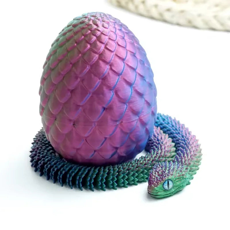 3D Printed Snake Surprise Egg Decoration Set - Flexible Joints for Enthusiasts