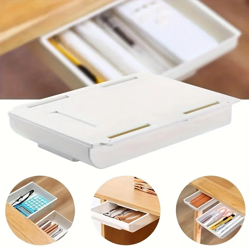 Self-Adhesive Under-Desk Storage Drawer Box for Office and Makeup Organization