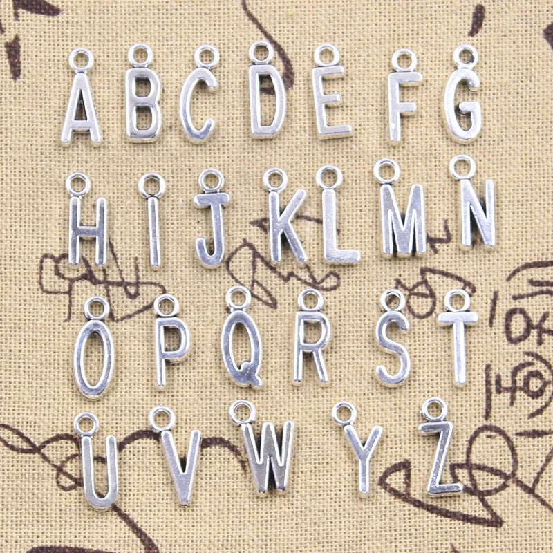 26pcs Alphabet Letter Charms Jewelry Making Pendants Antique Silver