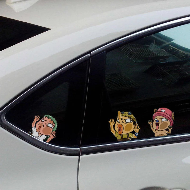 Personalized 3D Cartoon Anime Car Stickers - Funny Face-Shaking Glass Decor