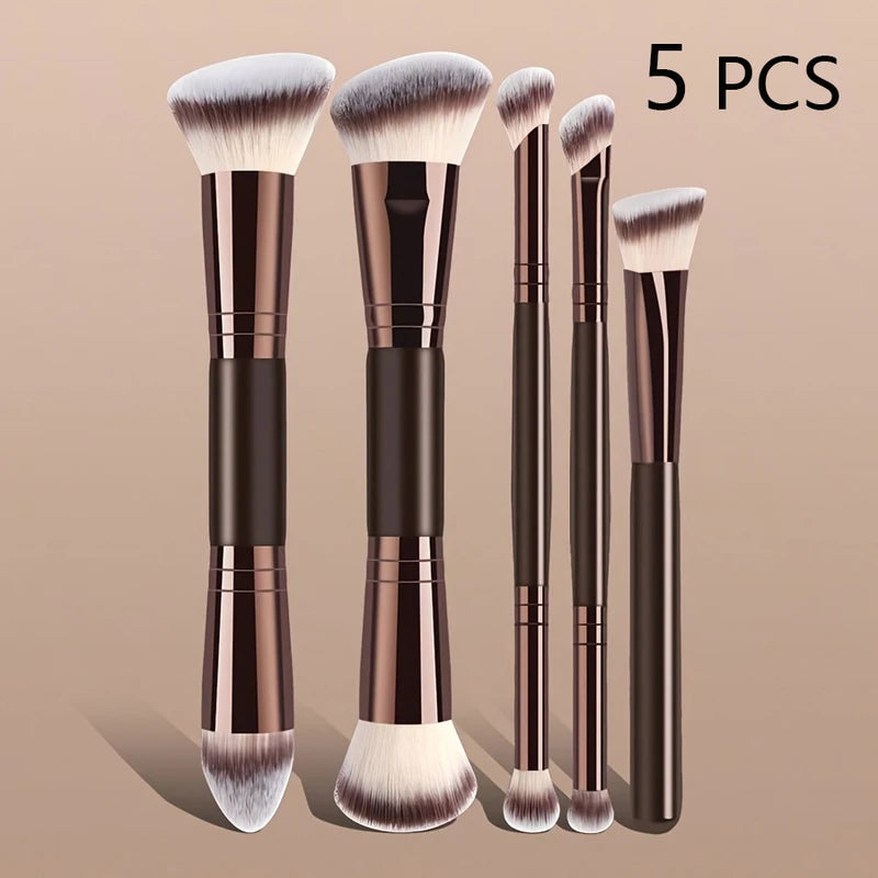 5-Piece Double-Ended Makeup Brush Set - Soft, Cruelty-Free, Vegan