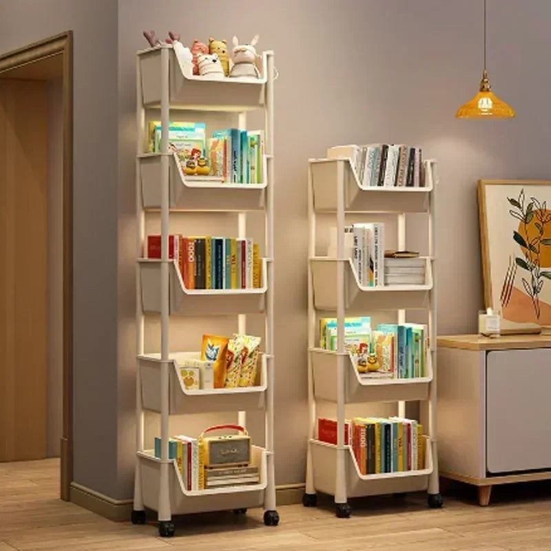 Multi-Functional Trolley Bookshelf with Narrow Slit Storage for Kitchen & Bathroom