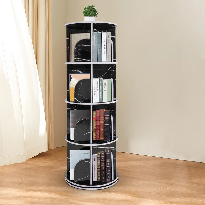 Rotating Bookshelf with 16 Compartments - Waterproof 4-Tier Floor Storage Rack