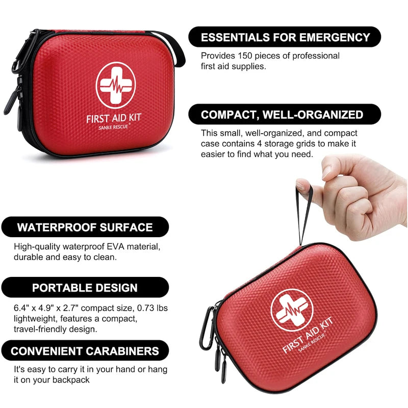 Mini Waterproof First Aid Kit with 150+ Emergency Medical Supplies - Compact & Portable for Home, Travel, Camping, Car, Sports
