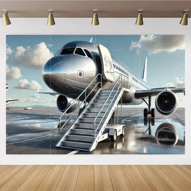Airport Airplane Theme Party Background Banner for Kids Birthday Decoration