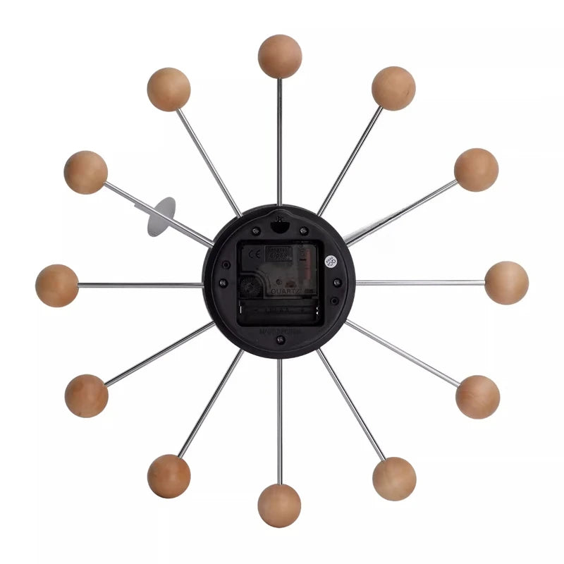 Nordic Style Metal Wooden Wall Clock Modern Design Living Room Bedroom Decor