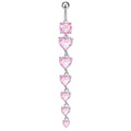 Pink Crystal Belly Button Ring with Butterfly Heart Pendant - Stainless Steel Navel Piercing for Women