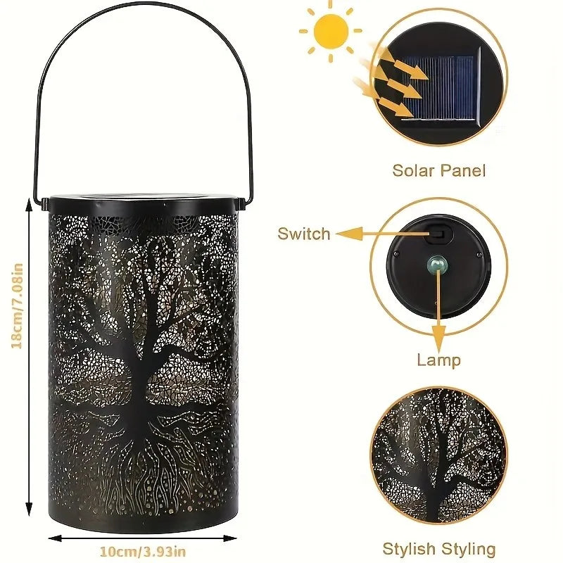 Hanging Solar Lantern Outdoor Waterproof Vintage Metal LED Light