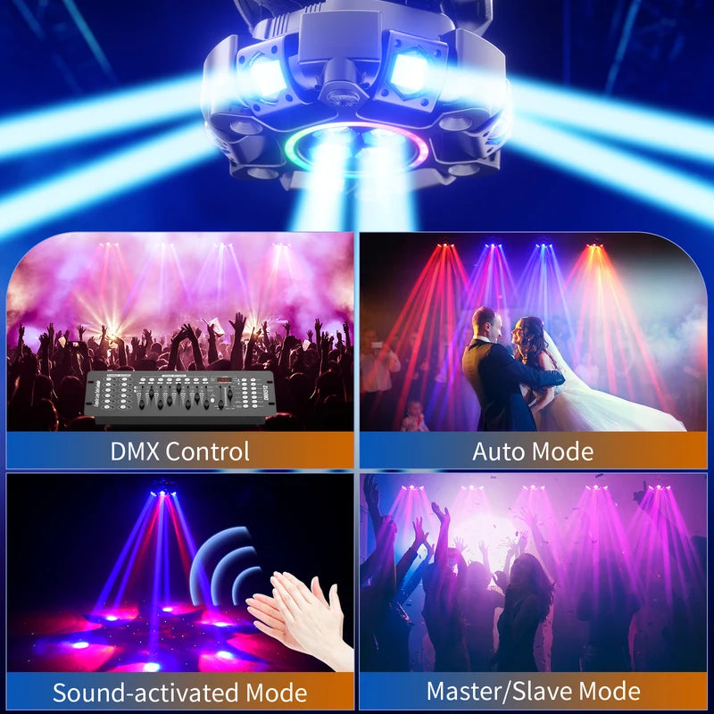 150W RGBW Moving Head Stage Light with Honeycomb Beam & Strobe Effects for DJ Parties