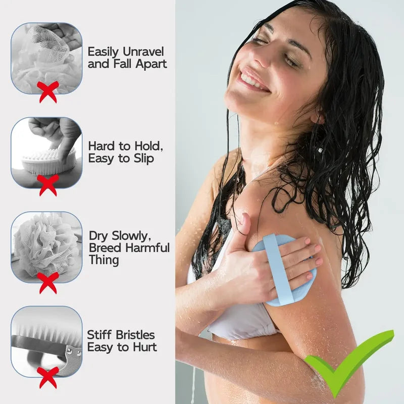 Silicone Back & Body Brush Exfoliating Shower Sponge with Handle - Soft Massage