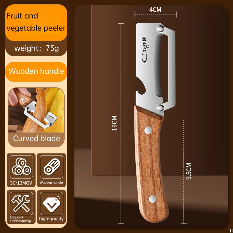 Stainless Steel Fruit and Vegetable Peeler with Wooden Handle - Durable Kitchen Tool