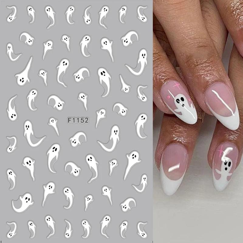 Glow-in-the-Dark Halloween Nail Stickers with Ghost and Pumpkin Designs - 2 Pieces