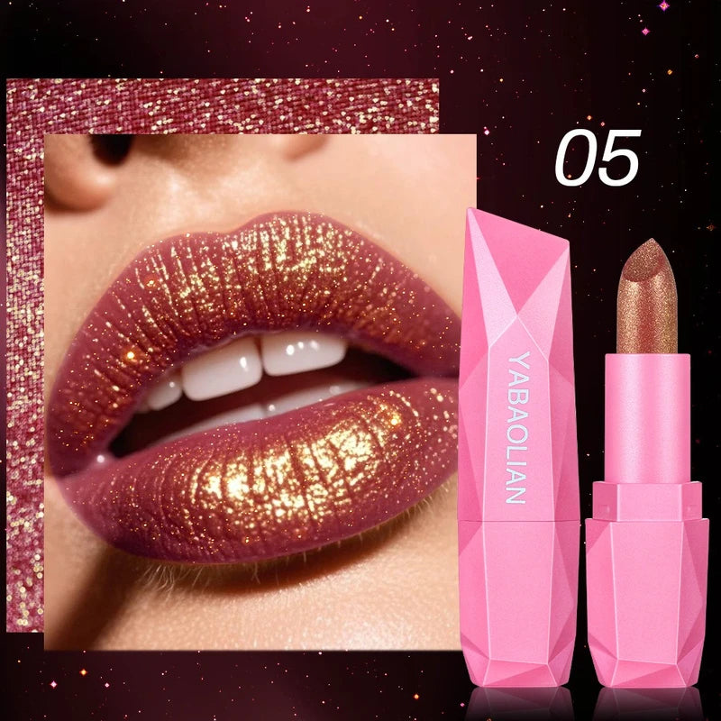 Long-Lasting Waterproof Lipstick with Glitter Finish - 6 Colors