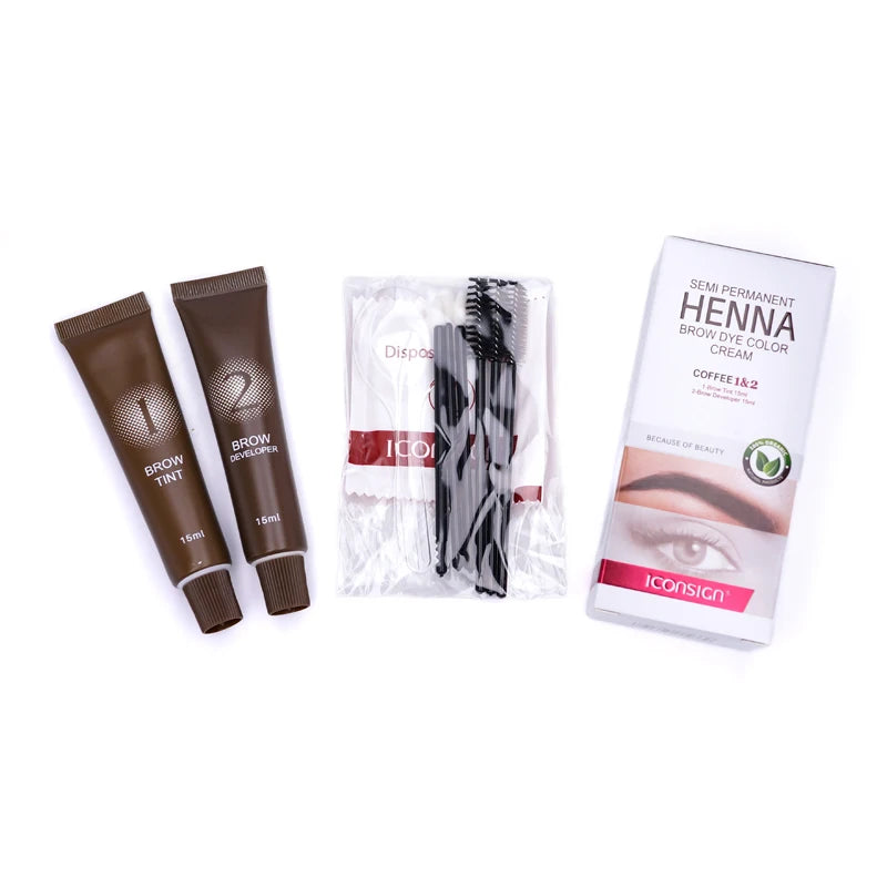 Fast Drying Henna Eyelash and Brow Dye Tint Set - Semi-Permanent Cream for Eyebrow and Lash Coloring