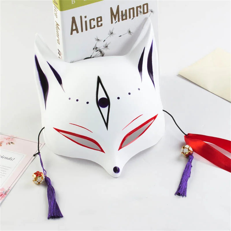Anime Fox Mask Hand-Painted Mask with Tassels for Halloween Cosplay Party Halloween Masquerade Festival Gift