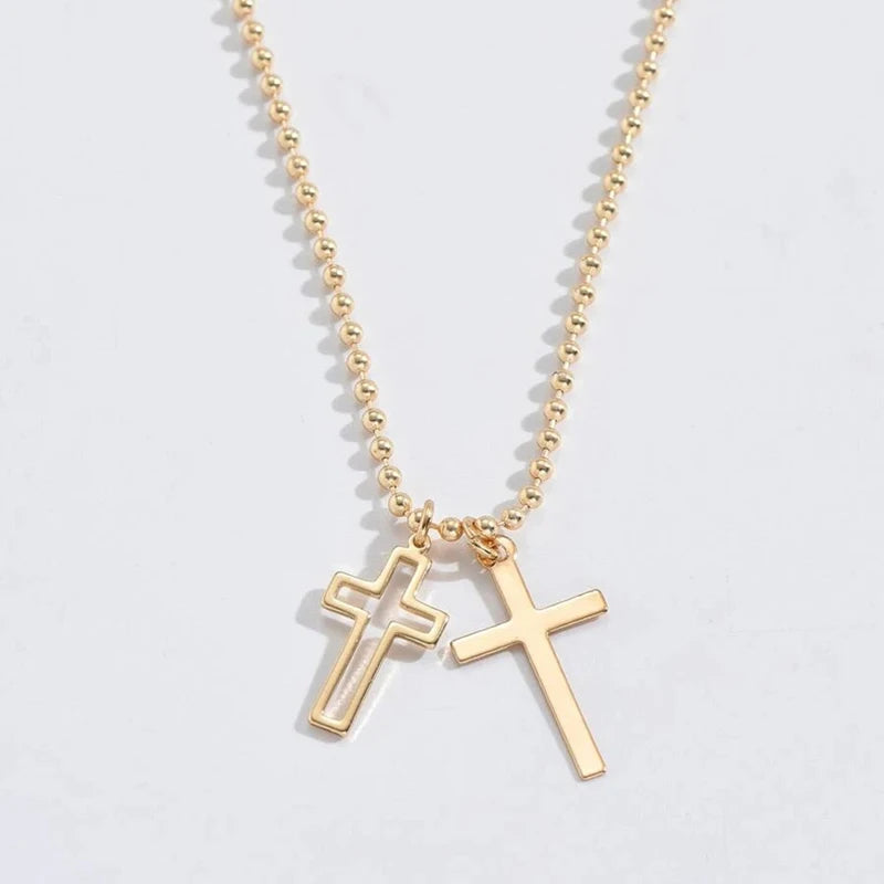 Minimalist Stainless Steel Cross Pendant Necklace for Men Women - Gold Color Jewelry