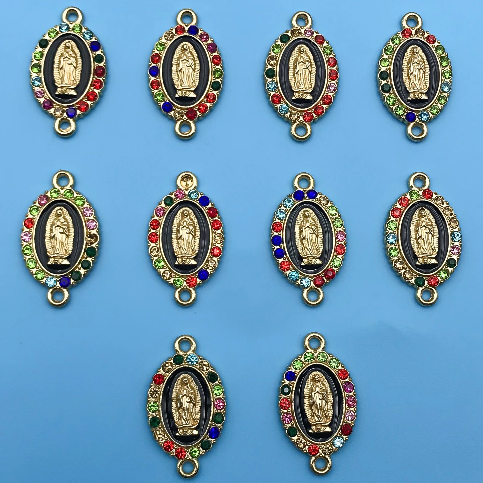 10/12Pcs Rhinestones Enamel Virgin Mary Charms for Jewelry Making Findings & Crafting