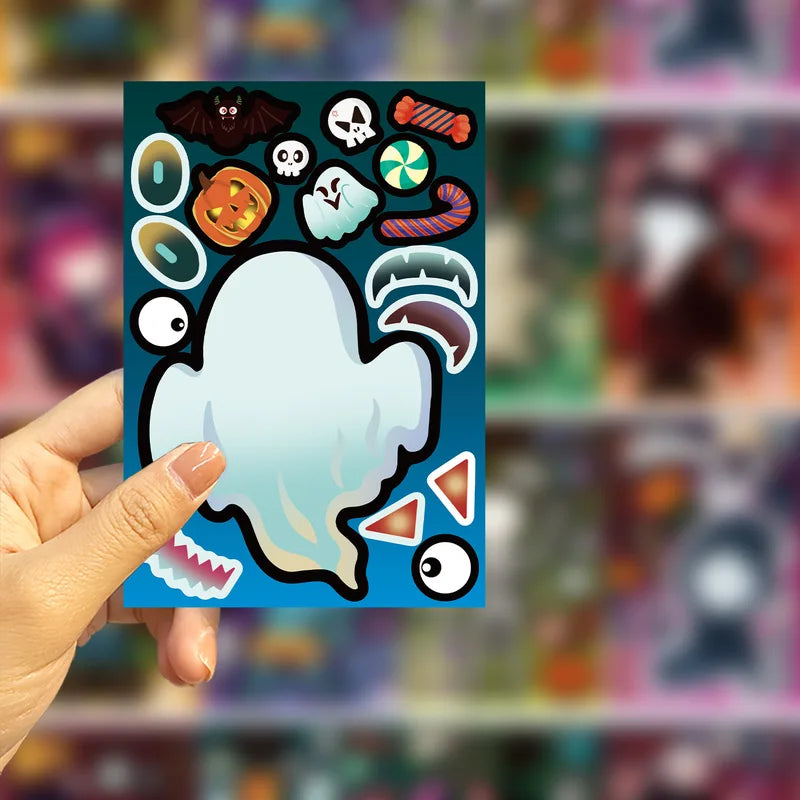 8Sheets Cartoon Halloween Puzzle Stickers Make-A-Face DIY Children's Waterproof Decals