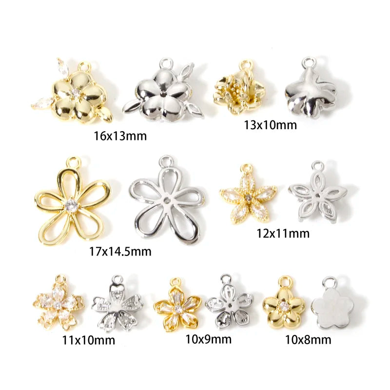 Mini Brass Flower Charms Set for Jewelry Making - Multicolor Pendant Findings