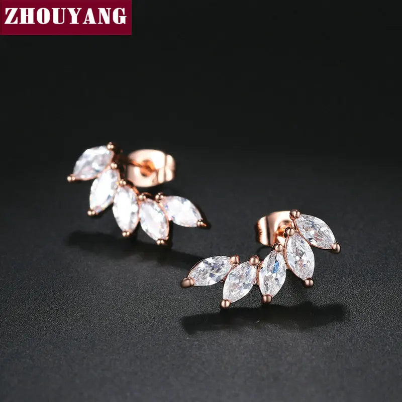 Stud Earrings for Women with Cubic Zirconia Angel Wings in Rose Gold & Silver