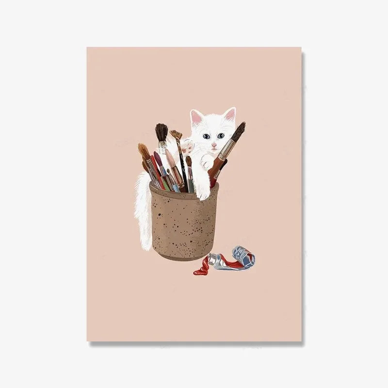 Funny Cat Champagne Wall Art Canvas Poster for Living Room Home Decor