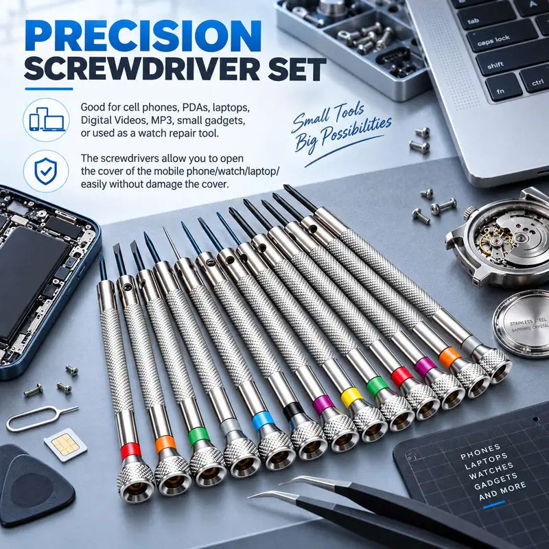 13PCS Watch Screwdriver Set - Metal Repair Tools for Watch & Electronics