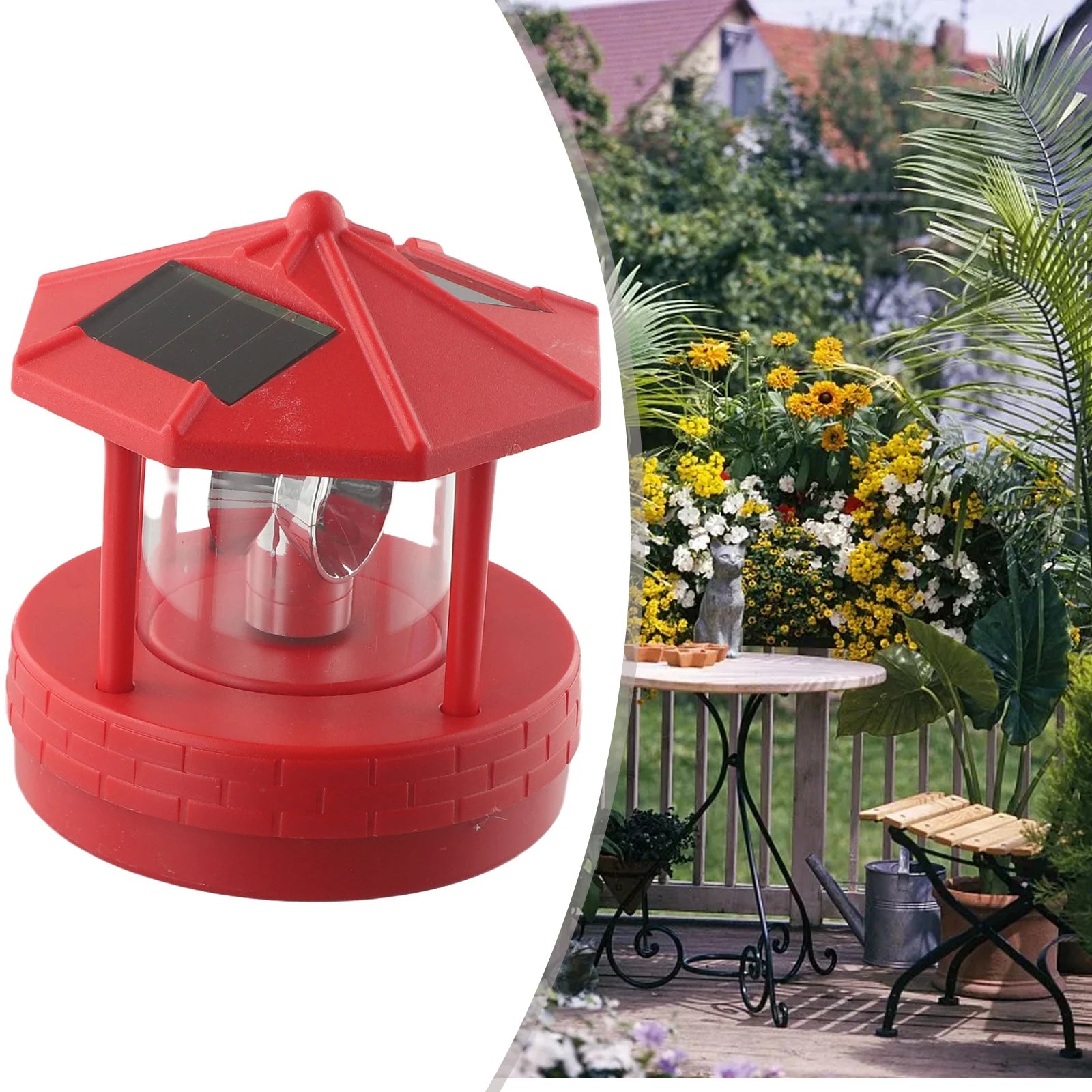 Solar Lighthouse Garden Light Outdoor Waterproof 360° Rotating Lawn Decor