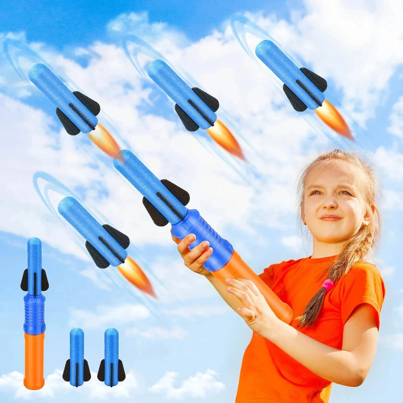 Kids Outdoor Foam Rocket Launcher Toy Set - Hand-Propelled Summer Garden Game