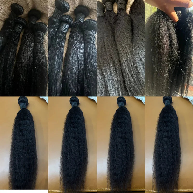 Human Hair Extensions 12A Kinky Straight Bundles - 20, 22, 24 Inch, 100% Remy Hair