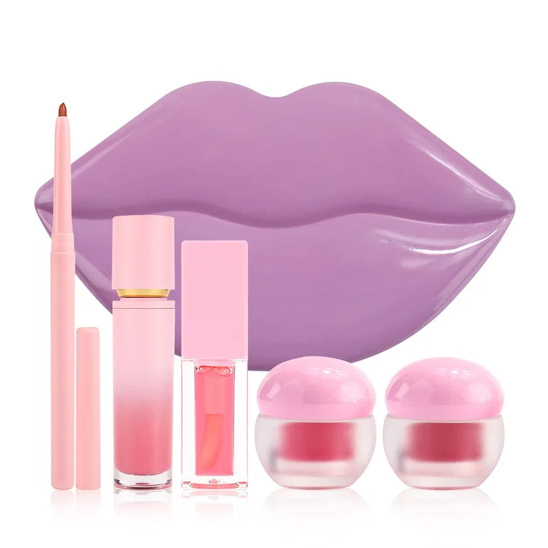 5-in-1 Lip Makeup Set Lip Gloss Lipliner Lip Mask & Scrub Beauty Gift Kit